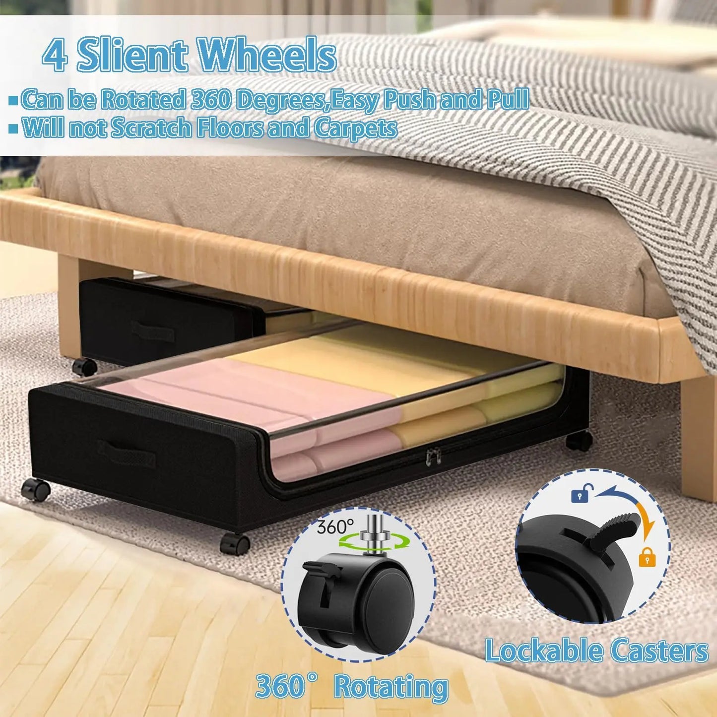 Under Bed Storage Bins With Wheels, 2-Pack, Clear Lids