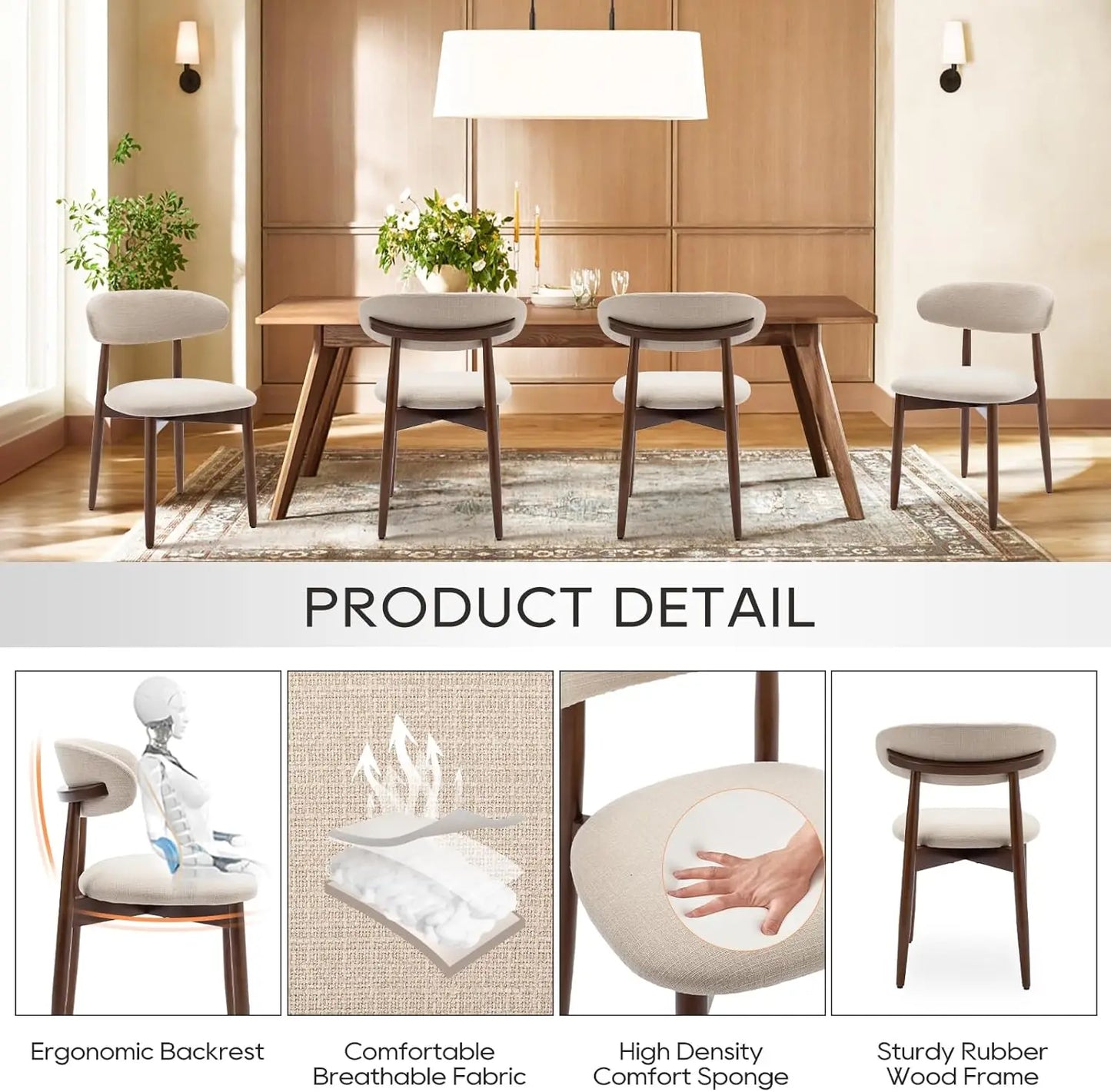 XMSJ Modern Upholstered Wooden Dining Chairs Farmhouse Set