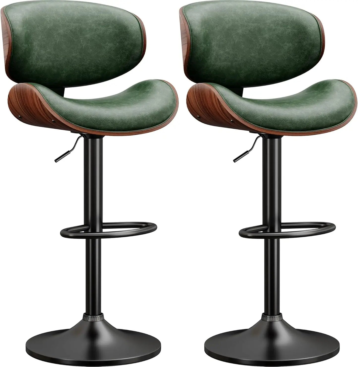 Swivel Bar Stools Set of 2, Adjustable Bentwood PU Leather