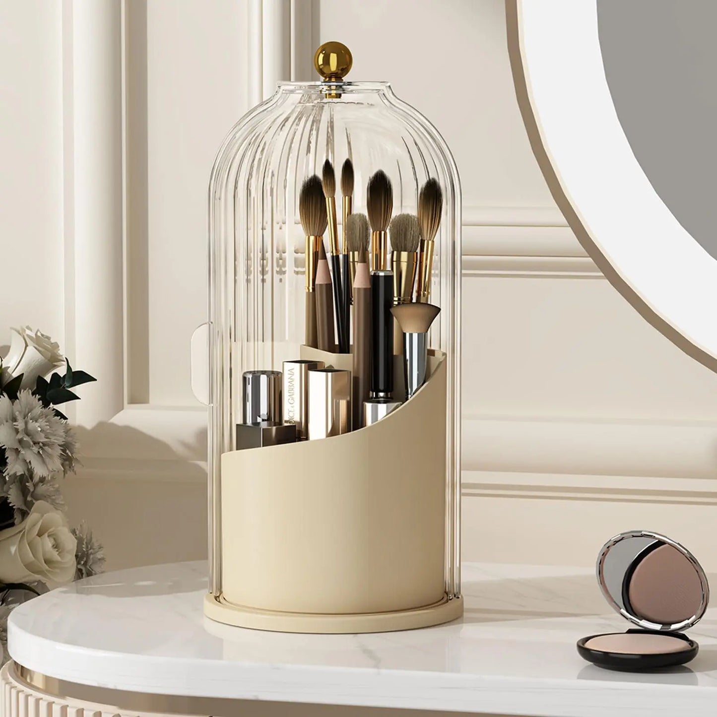 Makeup Brush Holder Organizer With Lid 360 Rotating