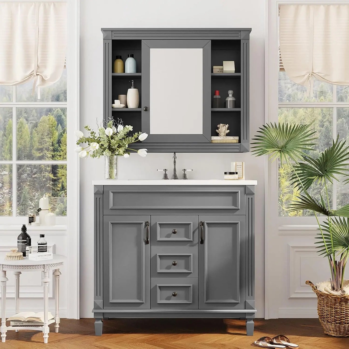 Bathroom Vanity With Medicine Cabinet Undermount Sink Doors Drawers