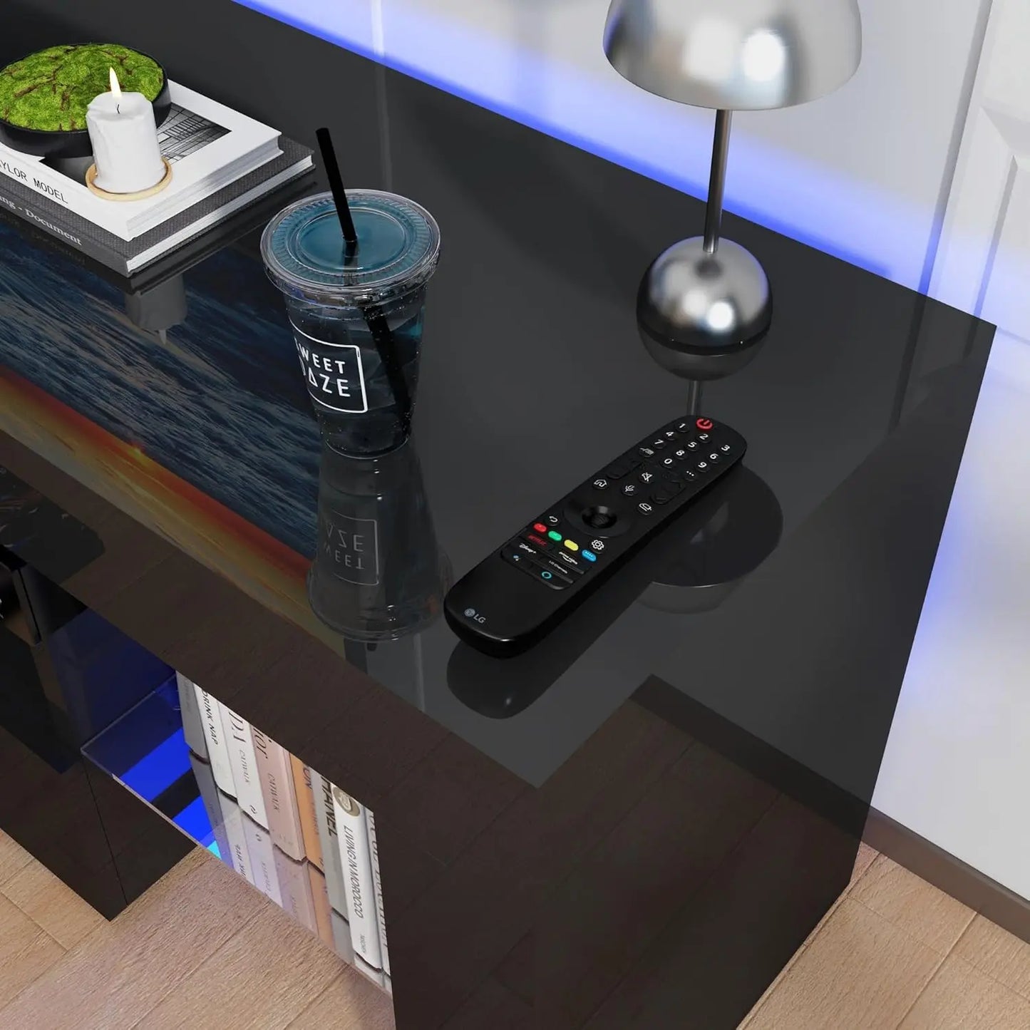 LED TV Stand With High Gloss Finish And RGB Lighting