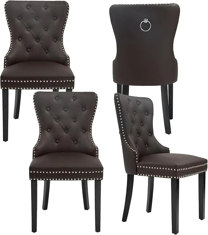 N Velvet Tufted Dining Chairs Set Four Stainless Steel Legs