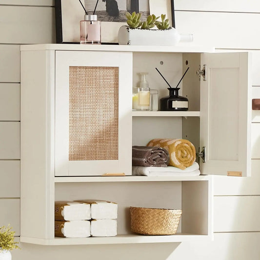 Rattan Boho Bathroom Wall Cabinet Over Toilet Storage