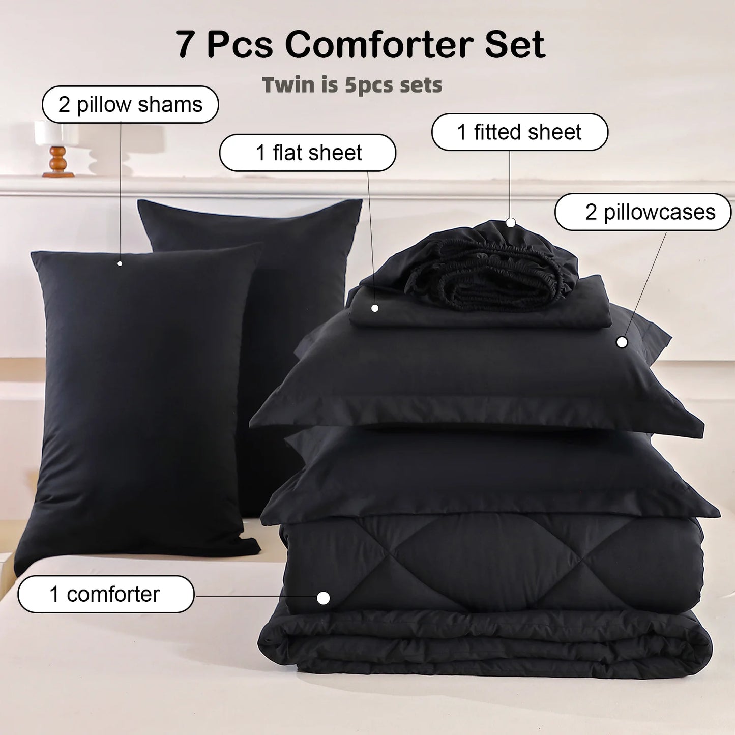 EasYum 7-Piece Bedding Set Comforter Sheet Pillowcases Quilted
