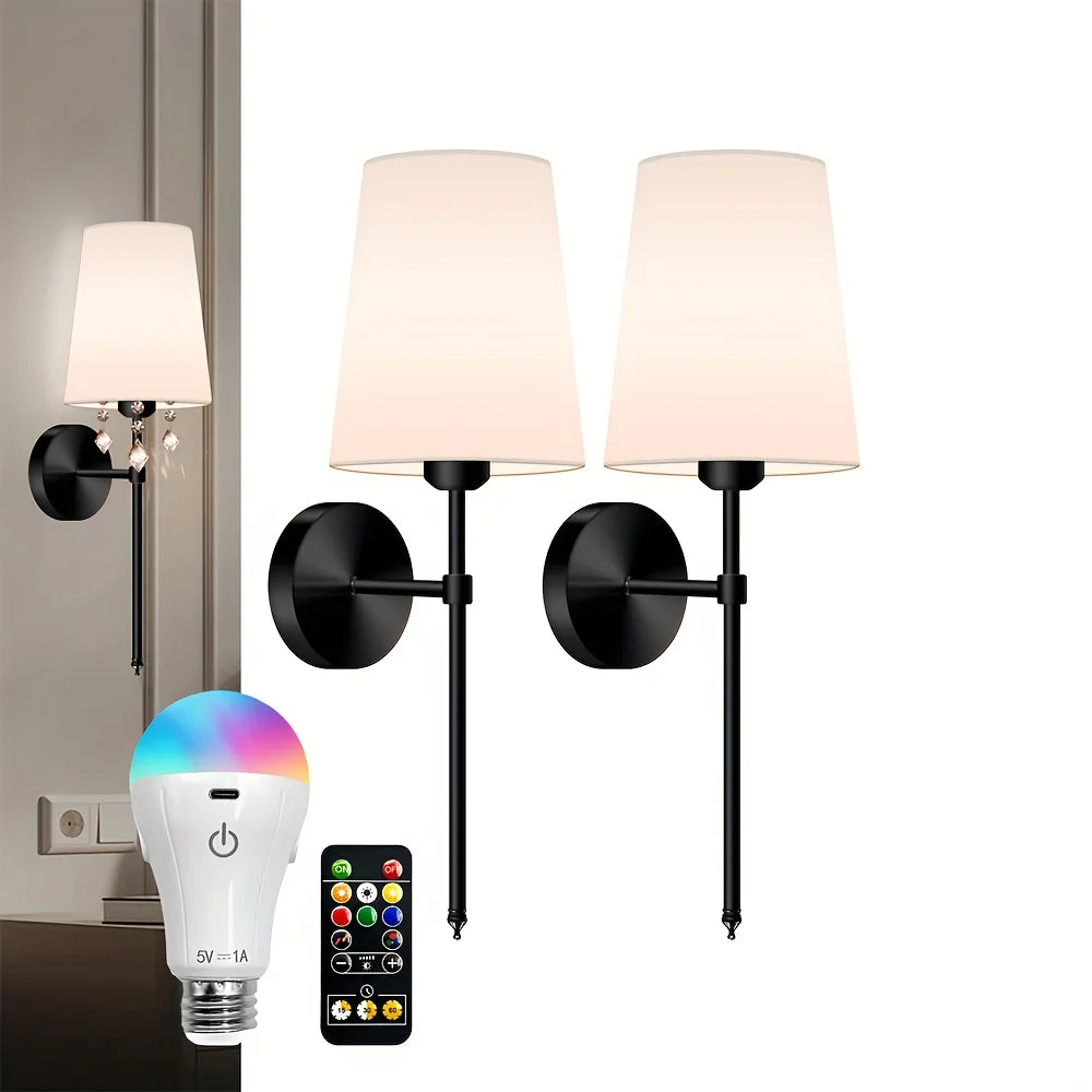 Battery Operated Wall Sconce Set Of 2 With Dimmable LEDs