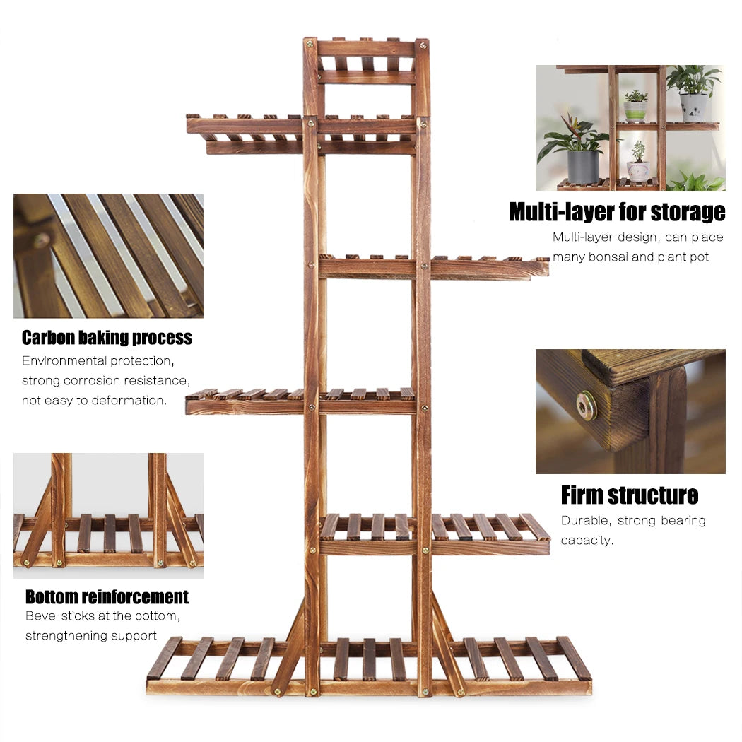 Wisfor 6 Tier Wood Flower Planter Pot Stand Display Rack