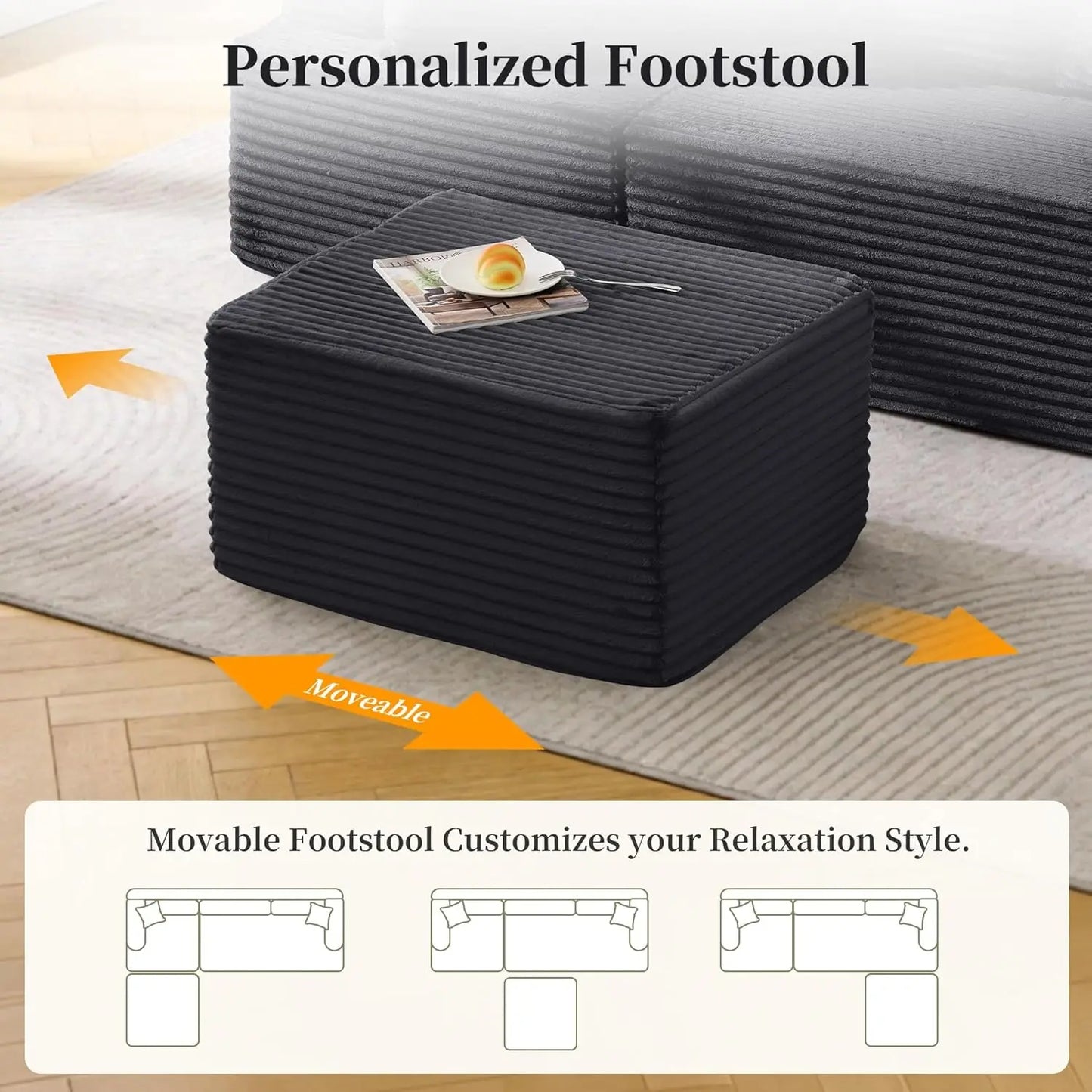 Cloud Modular Sectional Sofa L-Shaped Corduroy Deep-Seat Living Room