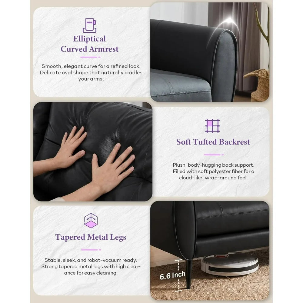 Faux Leather Loveseat Modern Tufted Sofa Couch For Living Room