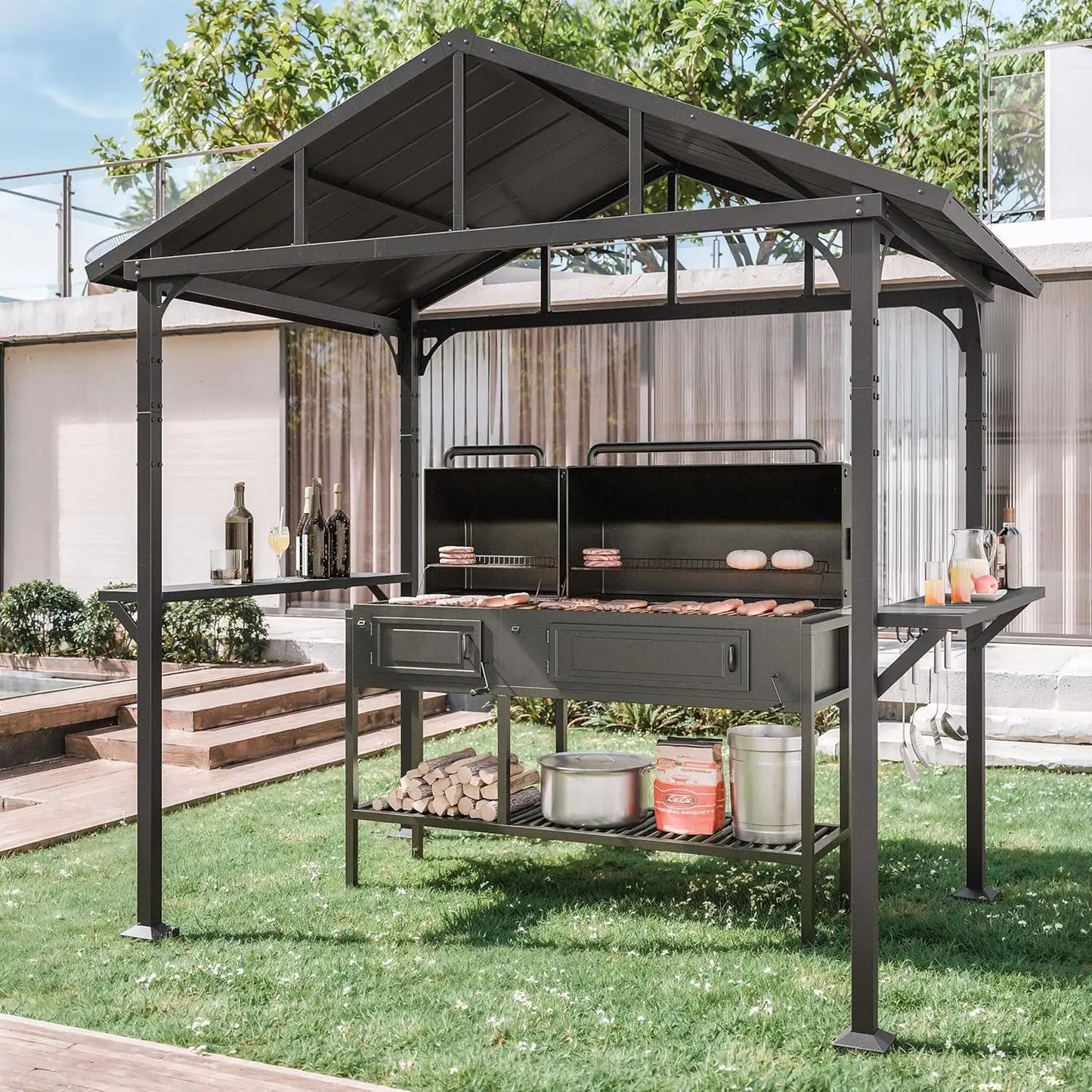 Outdoor Gazebo With Bar And Tool Hooks