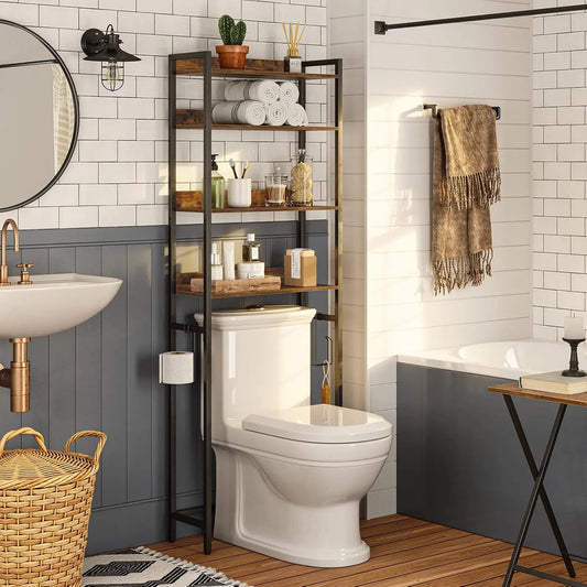 4 Tier Over Toilet Storage Rack With Hooks Bathroom Organizer