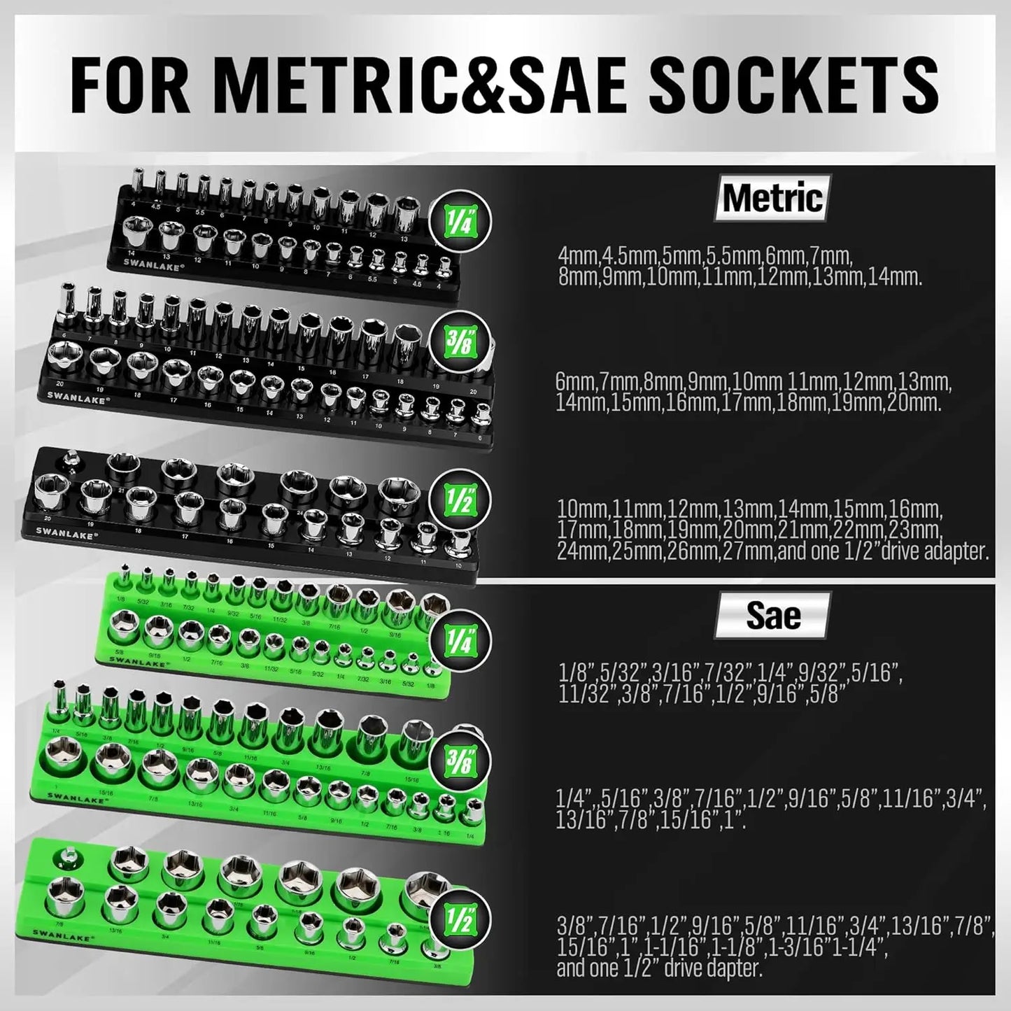 Magnetic Socket Organizer Set With 143 Slots And Rubber Cover