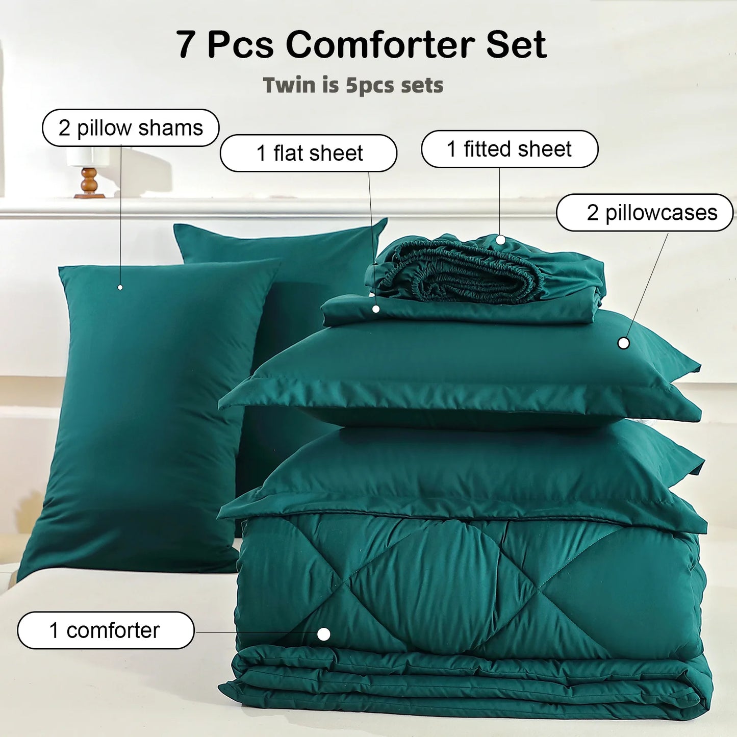 EasYum 7-Piece Bedding Set Comforter Sheet Pillowcases Quilted