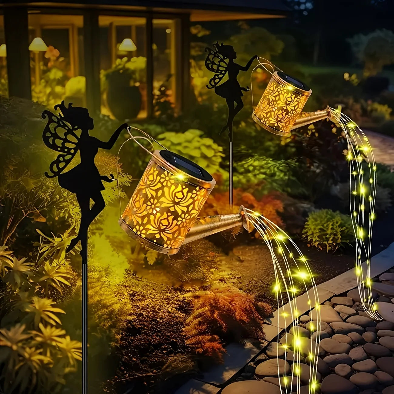 Monibloom Solar Watering Can Lights Outdoor IP65 Waterfall Garden Decor