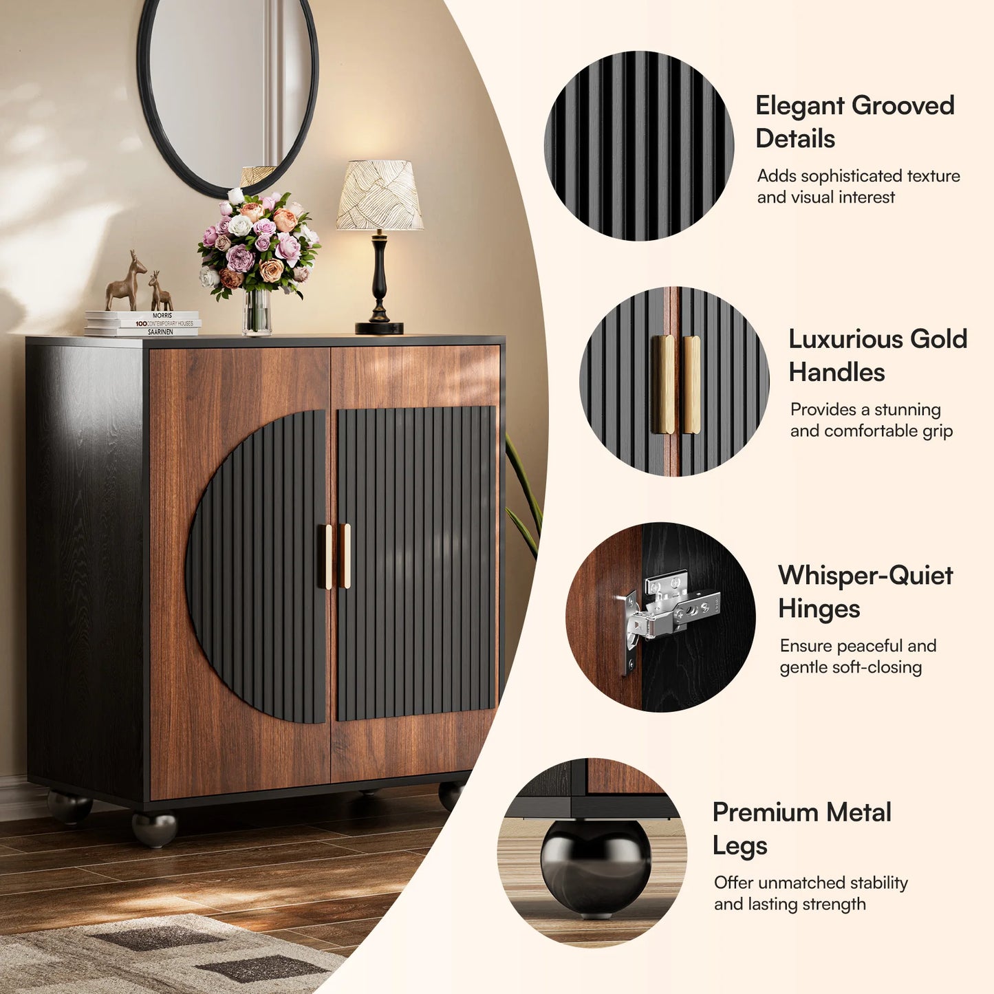 Fluted Modular Credenza Buffet Cabinet With Storage