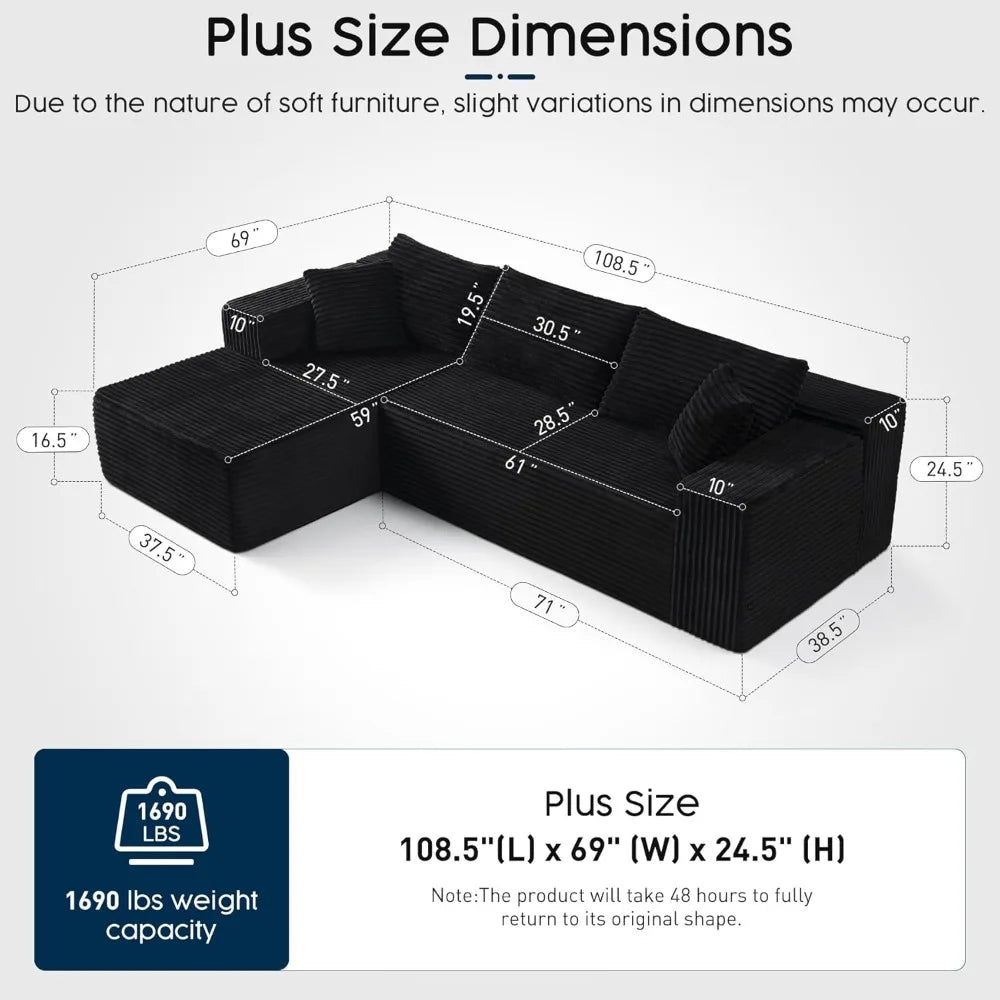 Modular L Shaped Sectional Sofa With Chaise Corduroy Upholstery