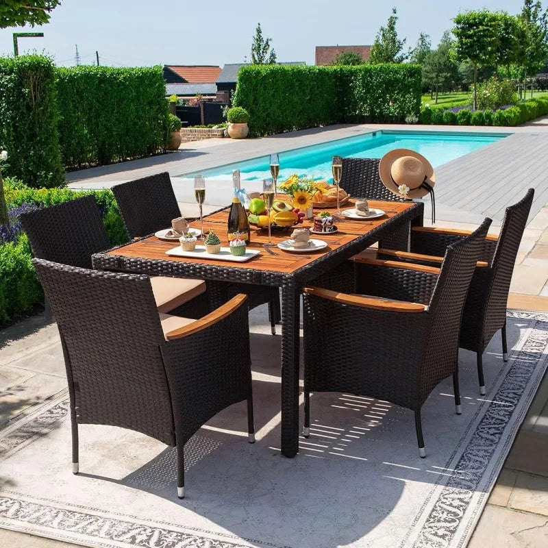 XMSJ Outdoor Patio Dining Set With Acacia Wood Table