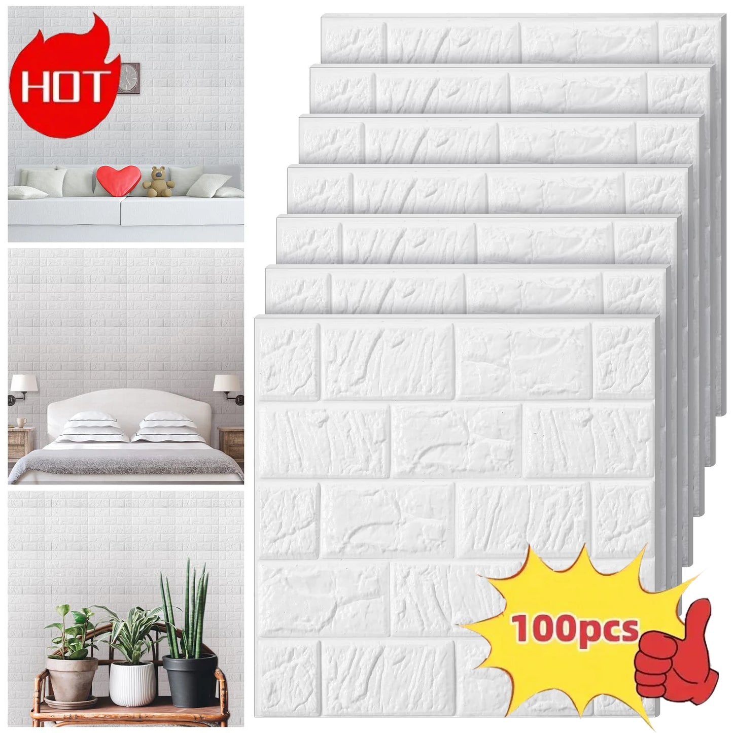 100 Pack 3D Wall Panels Peel And Stick Faux Brick Wallpaper Self Adhesive