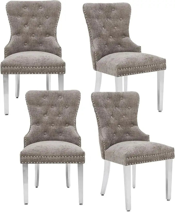 N Velvet Tufted Dining Chairs Set Four Stainless Steel Legs
