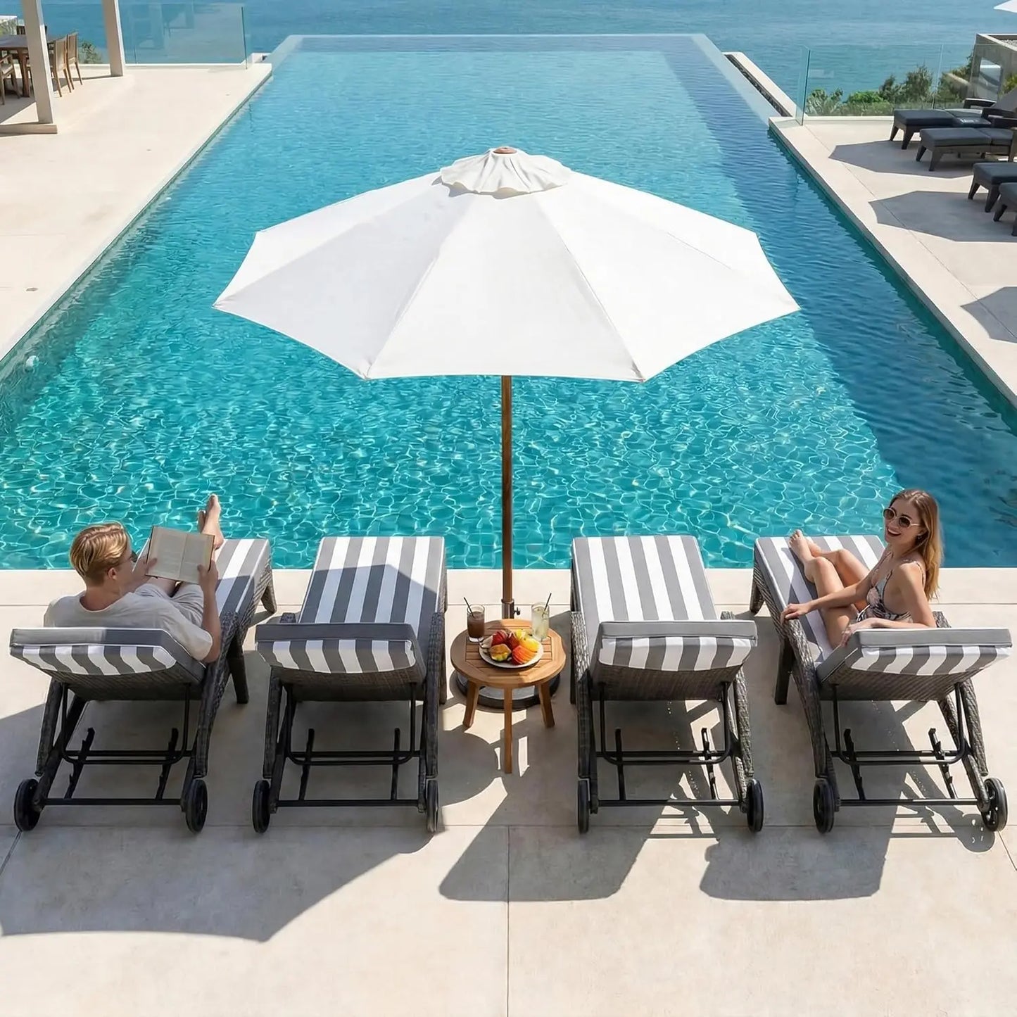 Outdoor Adjustable Wicker Chaise Lounge Set 2 Piece