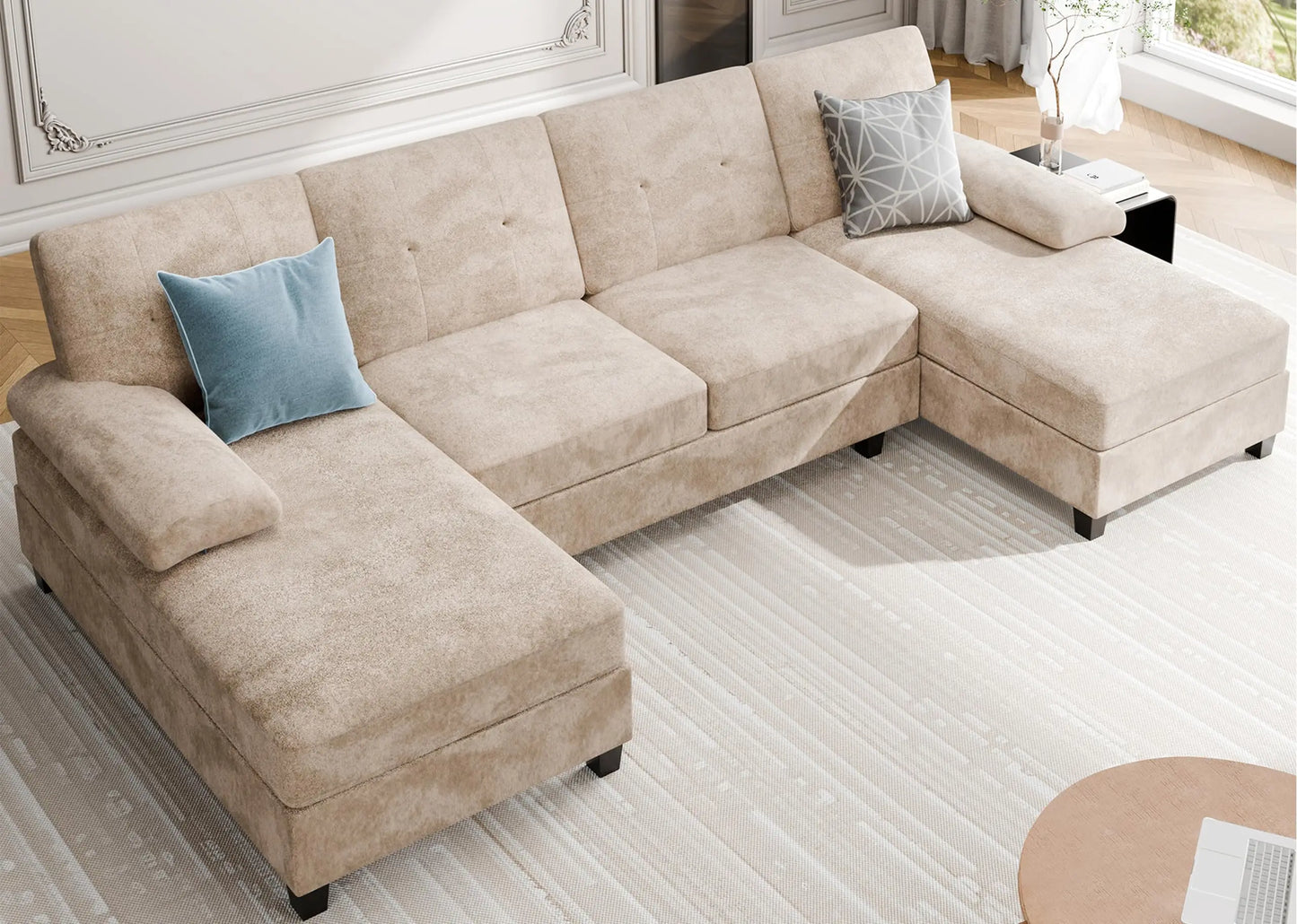 Meilocar U Shaped Sectional Sofa With Chaise Four Seats