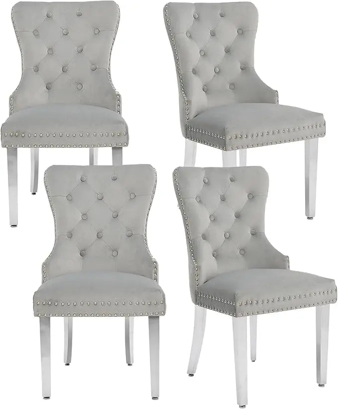 N Velvet Tufted Dining Chairs Set Four Stainless Steel Legs