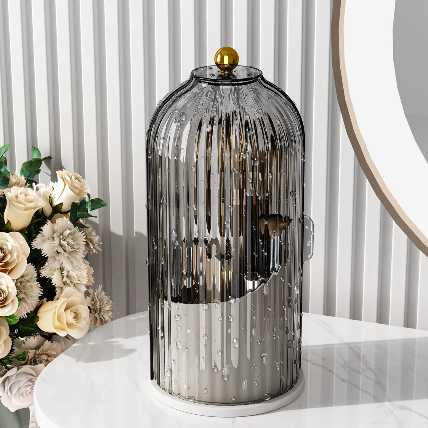 Makeup Brush Holder Organizer With Lid 360 Rotating