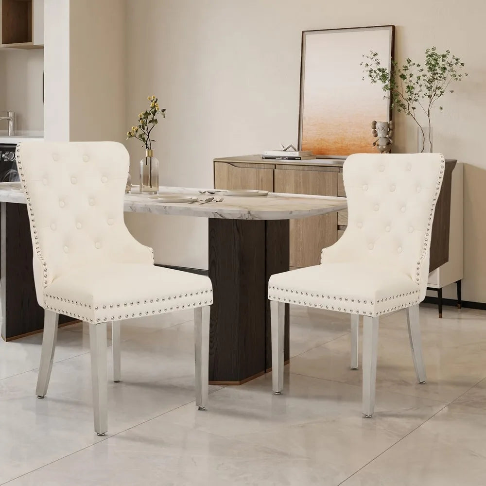 N Velvet Tufted Dining Chairs Set Four Stainless Steel Legs