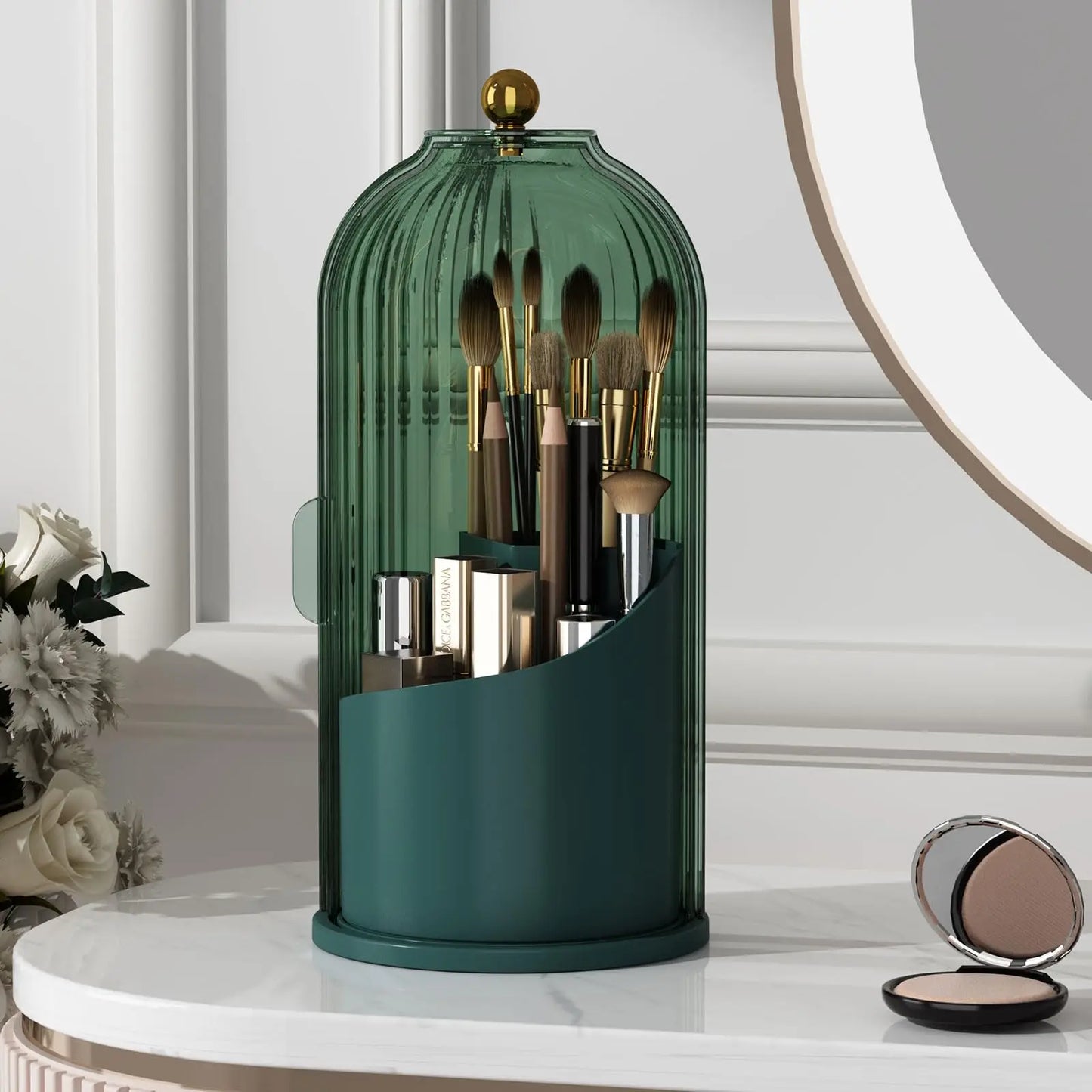 Makeup Brush Holder Organizer With Lid 360 Rotating