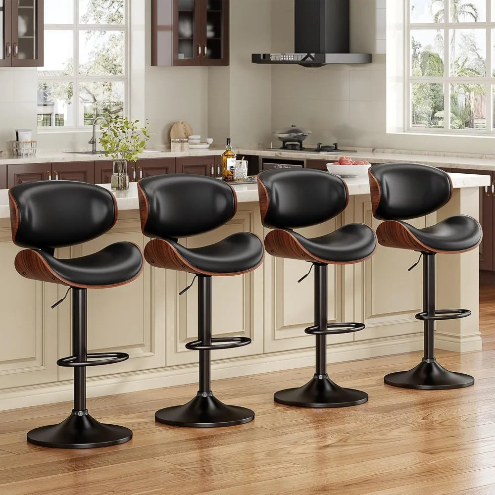 Swivel Bar Stools Set of 2, Adjustable Bentwood PU Leather